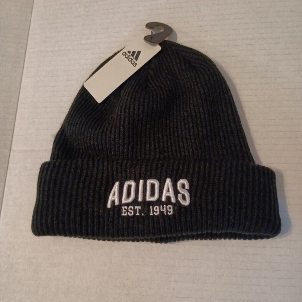 Adidas Foundation 3 In Fold‎ Beanie Mens Black White Logo Cuffed Ribbed Knit Cap